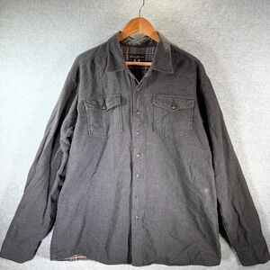 Eddie Bauer Shirt Men XLT Gray Flannel‎ Lined Flap Pockets Heavyweight Button-Up